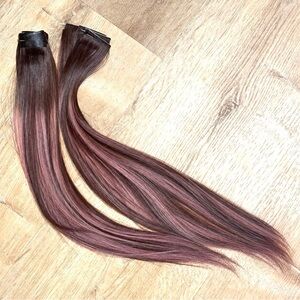Human Hair Tape-In Extensions 14” – Brown w/ Pink Highlights
